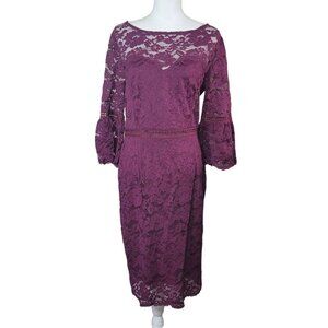 Knitee Lace Dress Womens 14 Zip Mother Groom Bride Red Burgundy Maroon Midi Slip
